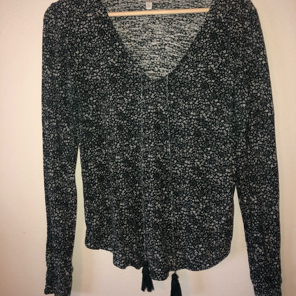 Green floral chiffon blouse